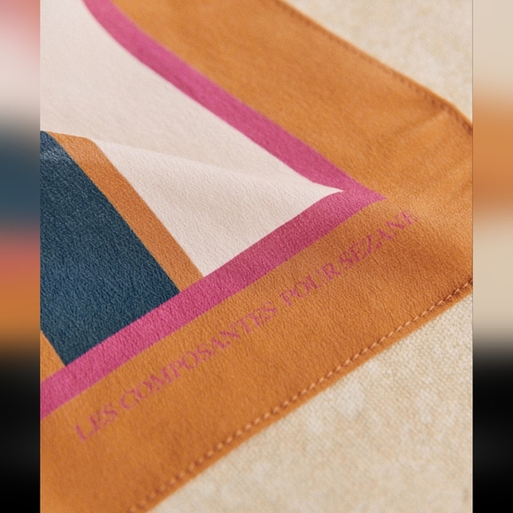 Sezane Cleophee 100% Silk Navy/Camel Striped Scarf - Picture 3 of 4